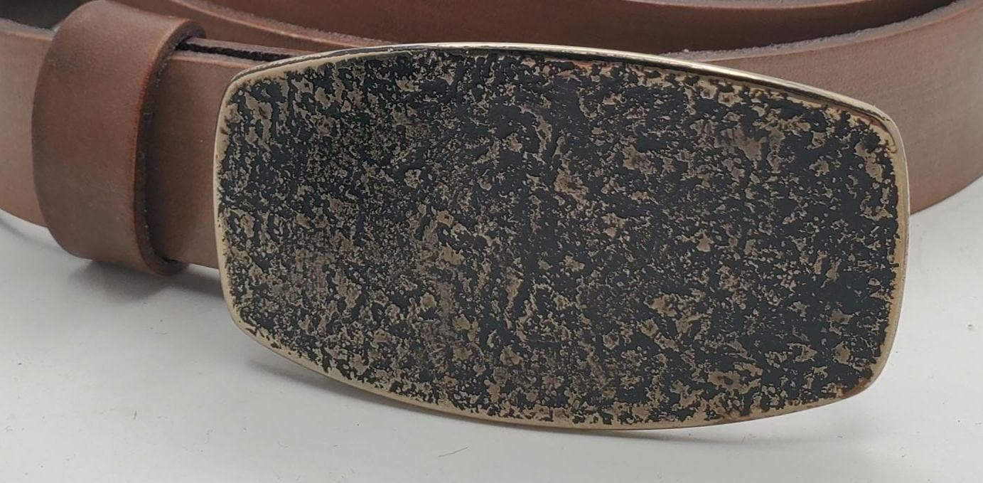 Hand Forged Buckle with Sand Hand Dyed Belt - Buckle with Hand Dyed 1-1/4" Wide Belt