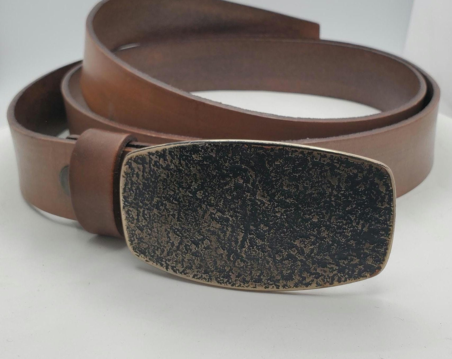 Hand Forged Buckle with Sand Hand Dyed Belt - Buckle with Hand Dyed 1-1/4" Wide Belt