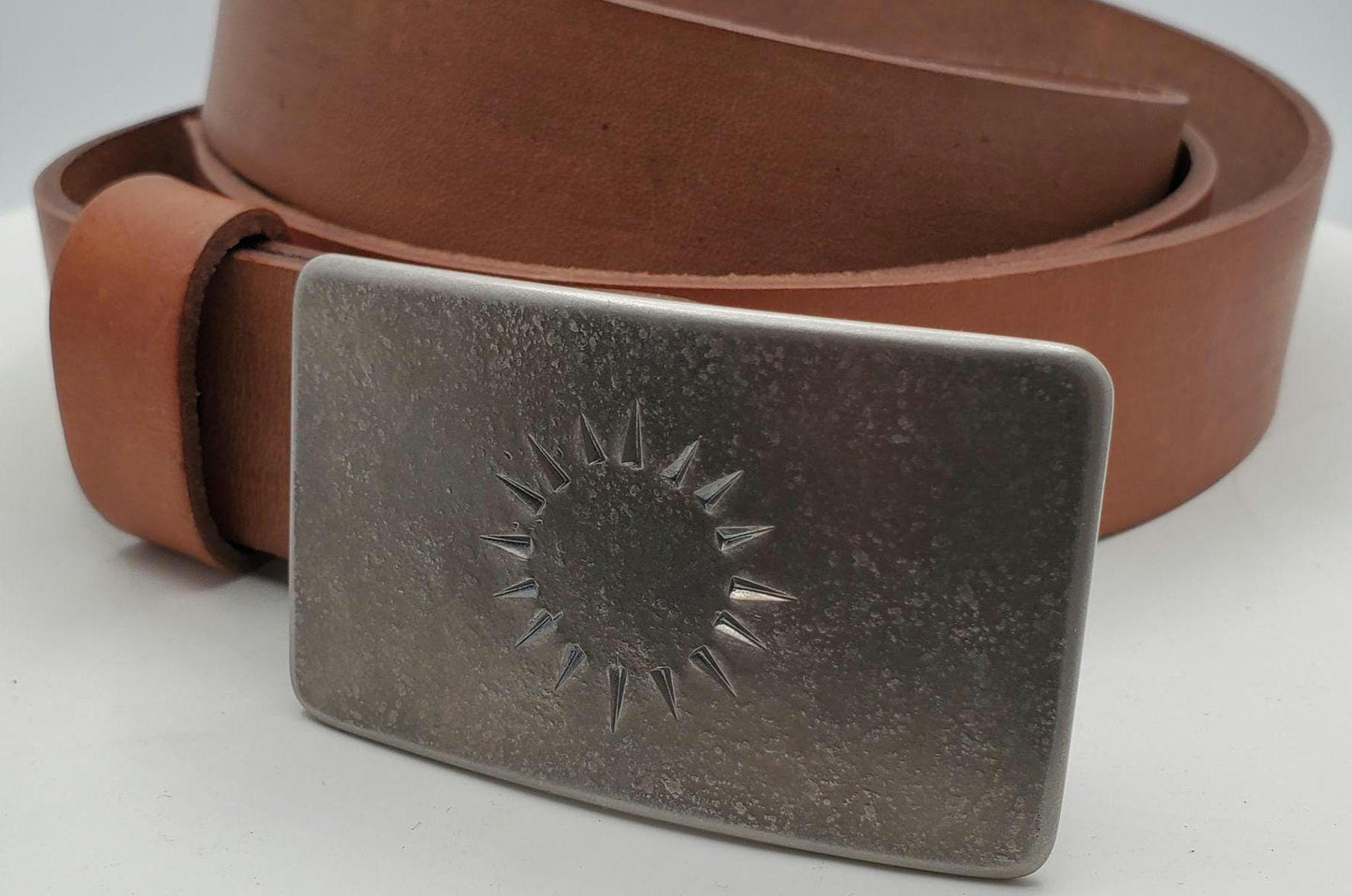 Hand Forged Sun Buckle with Sand Hand Dyed Belt 1-1/4" Suit Belt & Signed Golden Sun Buckle