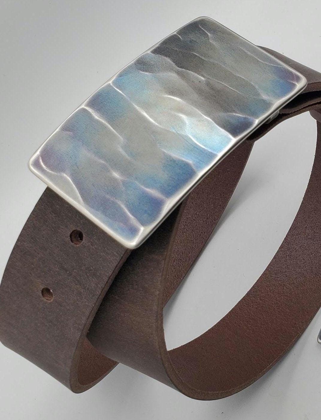 Blue Jean Belt Buckle Bronze Anniversary Canadian Made Silver Wood Grain Buckle Hypoallergenic Hand Forged Stainless Steel Fits 1.5" Belt