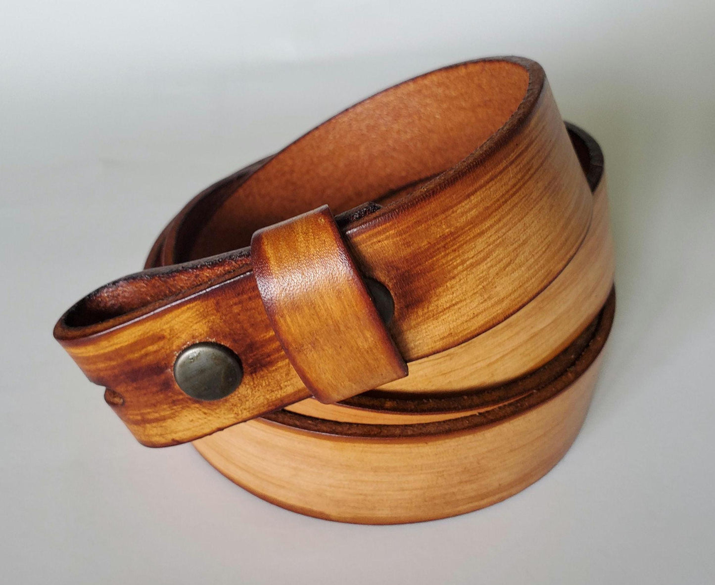Suit Buckle & Belt - Hand Forged Buckle with Hand Dyed Tan Belt 1-1/4" Wide Belt and Stainless Steel Buckle