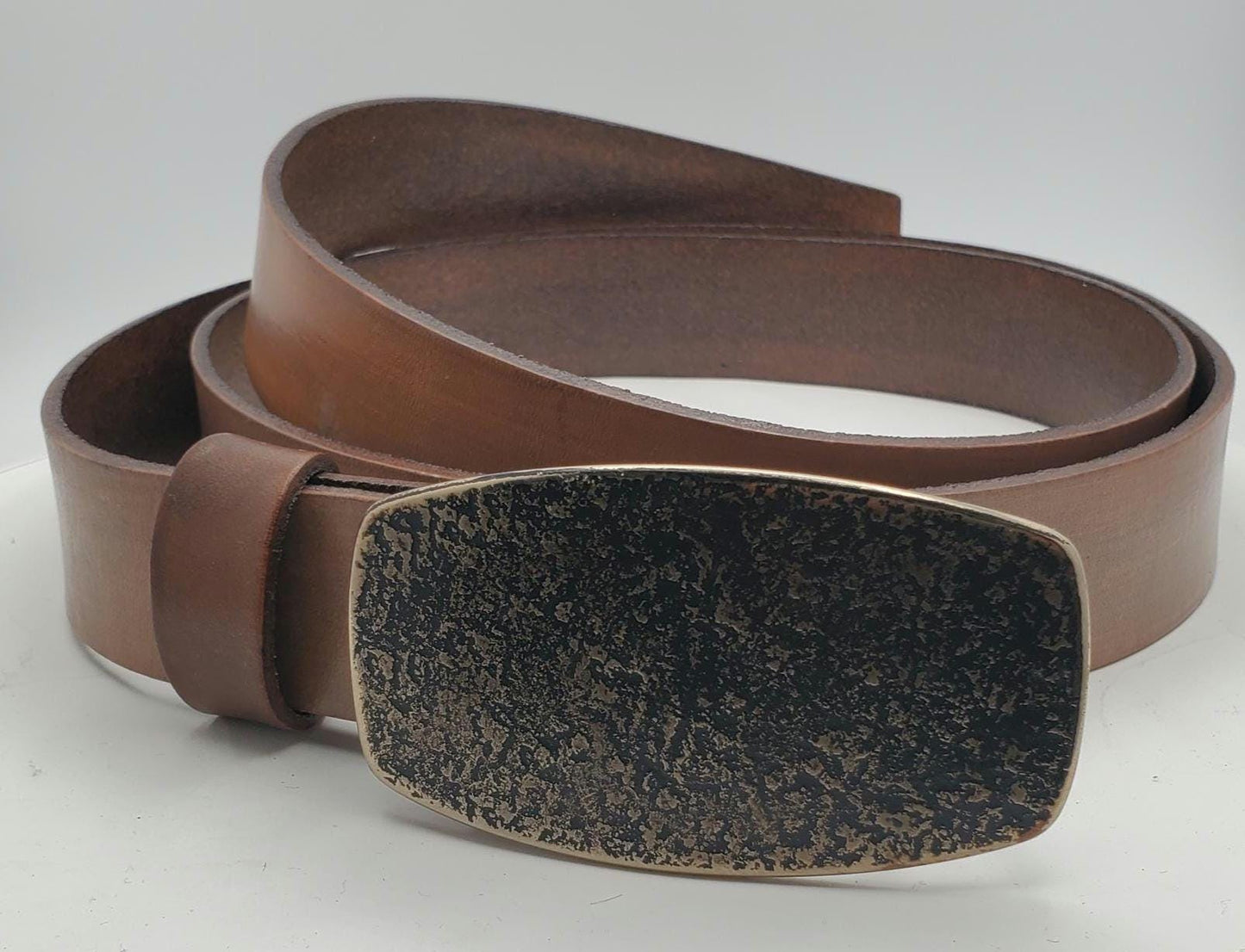 Hand Forged Buckle with Sand Hand Dyed Belt - Buckle with Hand Dyed 1-1/4" Wide Belt