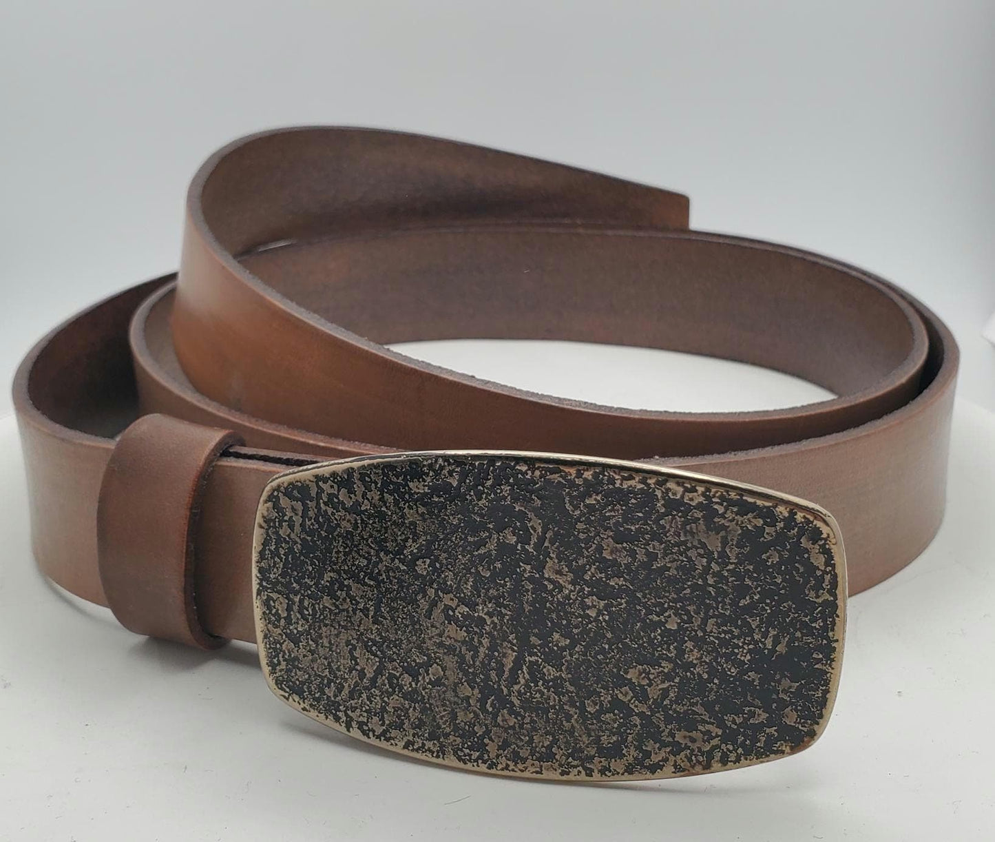 Hand Forged Buckle with Sand Hand Dyed Belt - Buckle with Hand Dyed 1-1/4" Wide Belt
