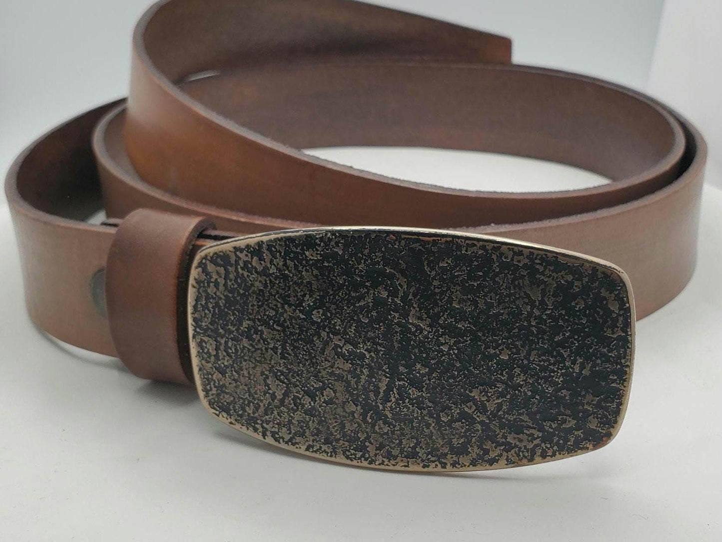 Hand Forged Buckle with Sand Hand Dyed Belt - Buckle with Hand Dyed 1-1/4" Wide Belt