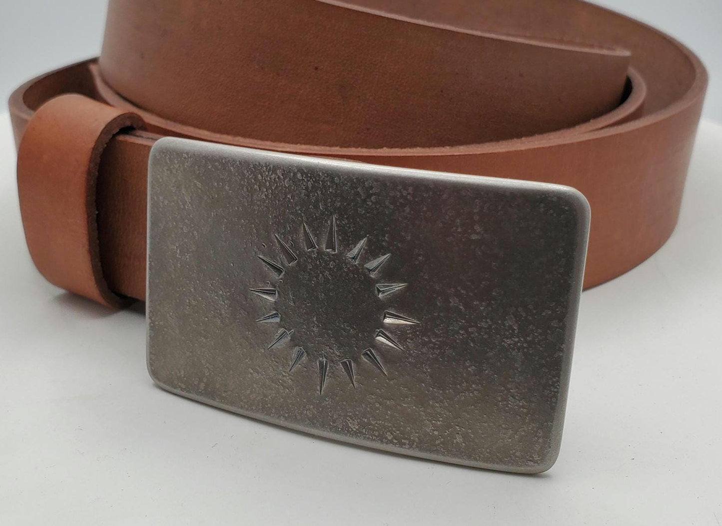 Hand Forged Sun Buckle with Sand Hand Dyed Belt 1-1/4" Suit Belt & Signed Golden Sun Buckle