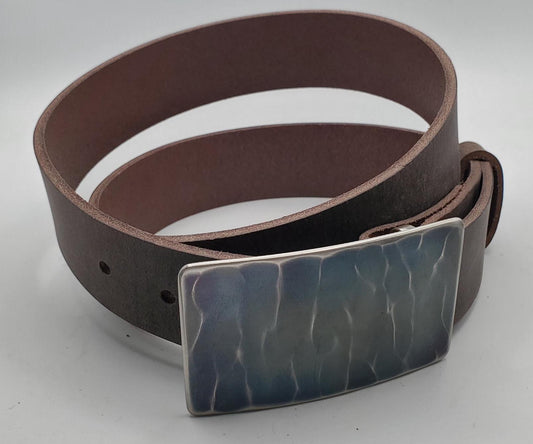 Blue Jean Belt Buckle Bronze Anniversary Canadian Made Silver Wood Grain Buckle Hypoallergenic Hand Forged Stainless Steel Fits 1.5" Belt