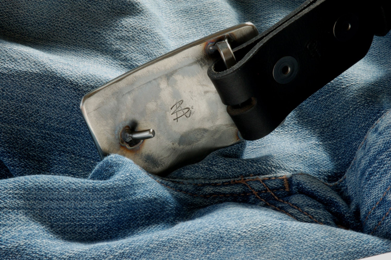 Belt and Buckle, Hand Forged Buckle w/ belt, Hypoallergenic Accessory, Stainless Steel Buckle, Fits 1-1/2" Belt for Jeans, Your Belt Choice