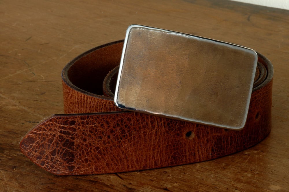 Belt and Buckle, Hand Forged Buckle w/ belt, Hypoallergenic Accessory, Stainless Steel Buckle, Fits 1-1/2" Belt for Jeans, Your Belt Choice