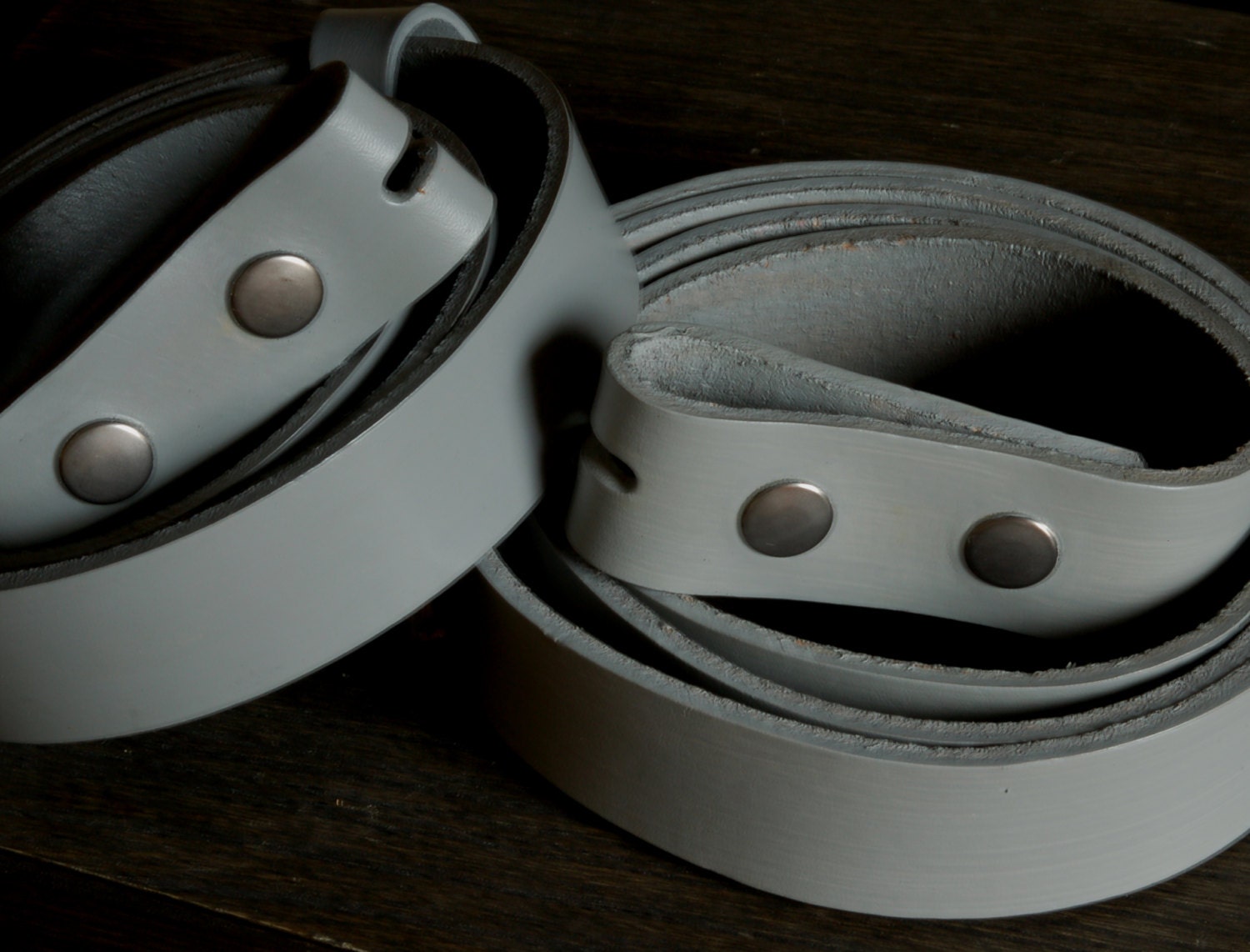 Light Grey Belt Medium Grey Belt Dark Grey Belt 1-1/4" or 1-1/2" Hand Dyed Gray Leather Belt, INTERCHANGEABLE Belt w/ Snaps, Custom Cut