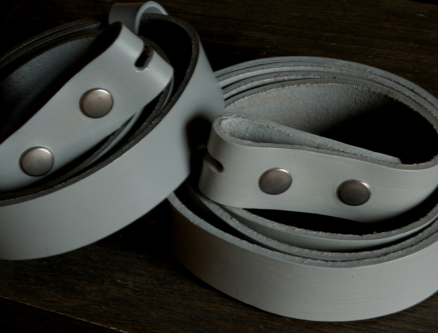 Dark Grey Belt, Light Grey Belt, Medium Grey Belt, 1-1/4" or 1-1/2" Hand Dyed Gray Leather Belt, INTERCHANGEABLE Belt w/ Snaps, Custom Cut