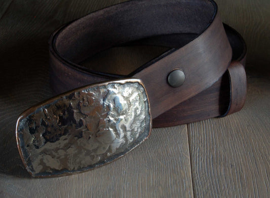 Belt & Buckle Set Hand Forged Belt Buckle and Hand Dyed Slate Belt with Snaps for Jeans Buckle and Belt for Jeans, Workwear Unisex Gifts