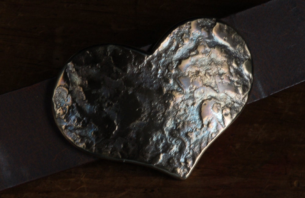 Belt Buckle, Mother's Day, Lover's Heart, Bronze Anniversary, Hand Forged, Hypoallergenic Accessories, Stainless Steel Buckle For 1.5" Belt