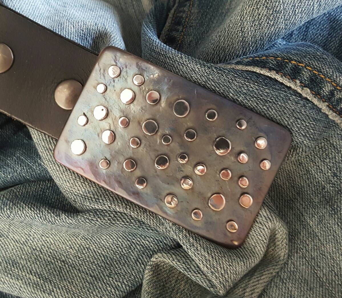 Belt Buckle, Polka Dot, Signed Original Belt Buckle, Hypoallergenic Buckle, Buckle for 1.5" Jean Belt, Hand Forged, Silver, Bronze Polka Dot