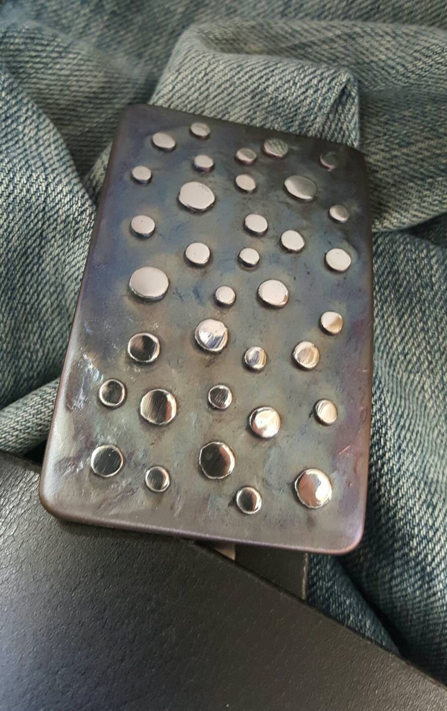 Belt Buckle, Polka Dot, Signed Original Belt Buckle, Hypoallergenic Buckle, Buckle for 1.5" Jean Belt, Hand Forged, Silver, Bronze Polka Dot