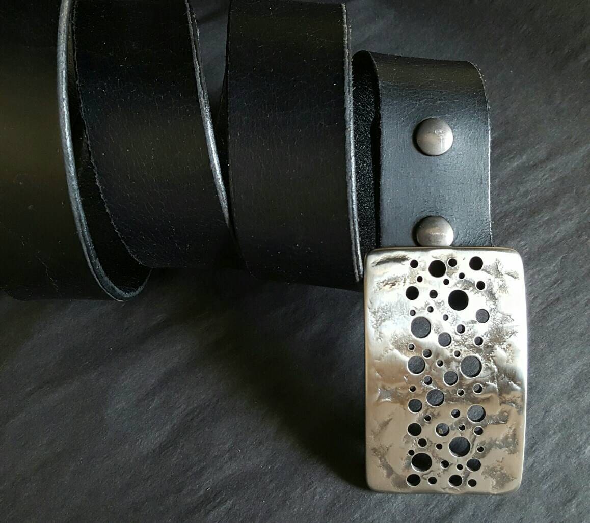 Confetti Belt & Buckle Handcrafted Hypoallergenic Blue Jean Belt Buckle and 1.5" Leather Belt Hand Forged Unisex Silver Stainless Steel