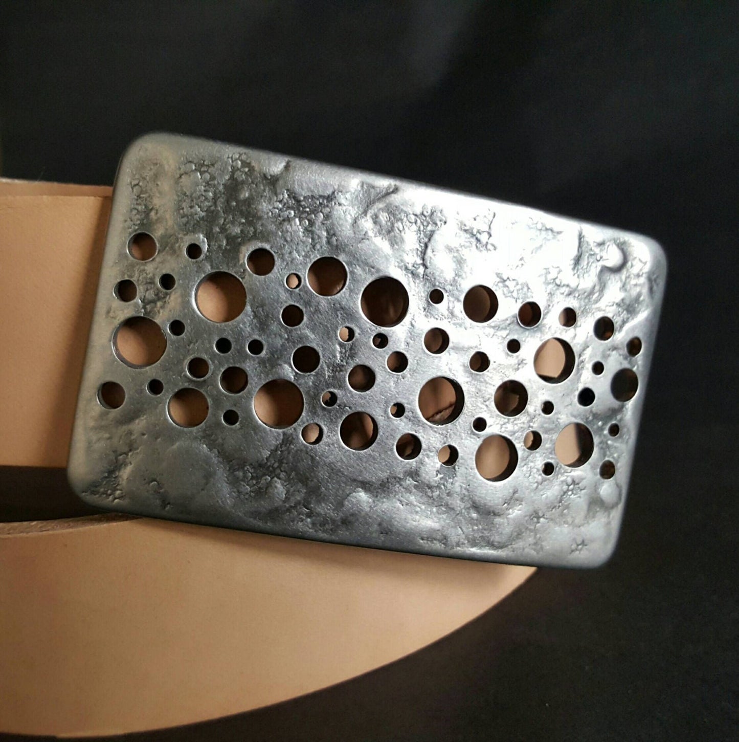 Belt Buckle Handcrafted Hypoallergenic Original Blue Jean Belt Buckle Unisex fits 1.5" Leather Belt Hand Forged Silver Stainless Steel