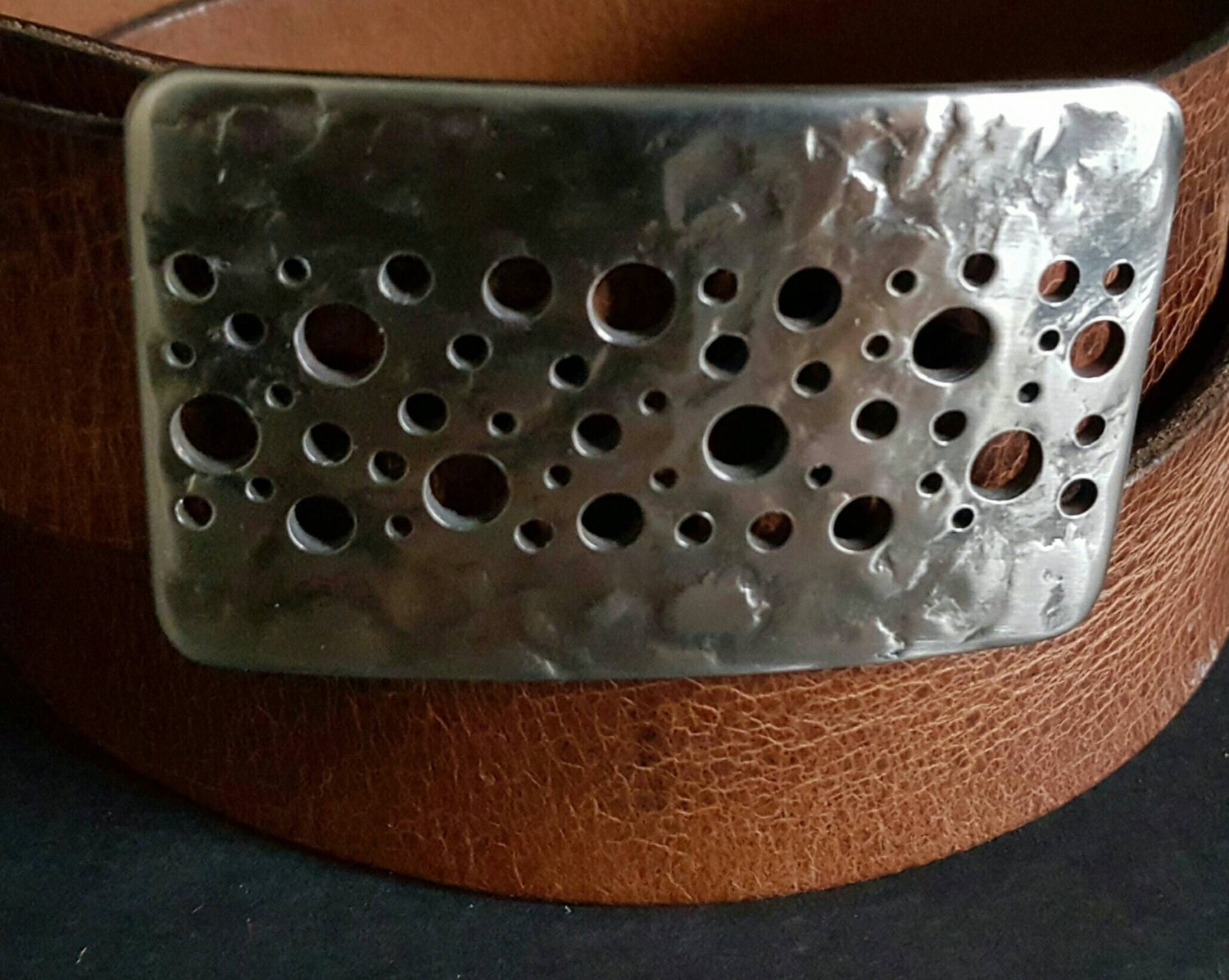 Belt Buckle Handcrafted Hypoallergenic Original Blue Jean Belt Buckle Unisex fits 1.5" Leather Belt Hand Forged Silver Stainless Steel