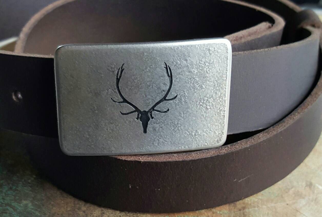 Belt & Buckle, Elk, Outdoor Gear, Natural Stainless Steel Buckle, Buckle Design, Custom Designed Buckle, Canadian, Fits 1.25" Leather Belt