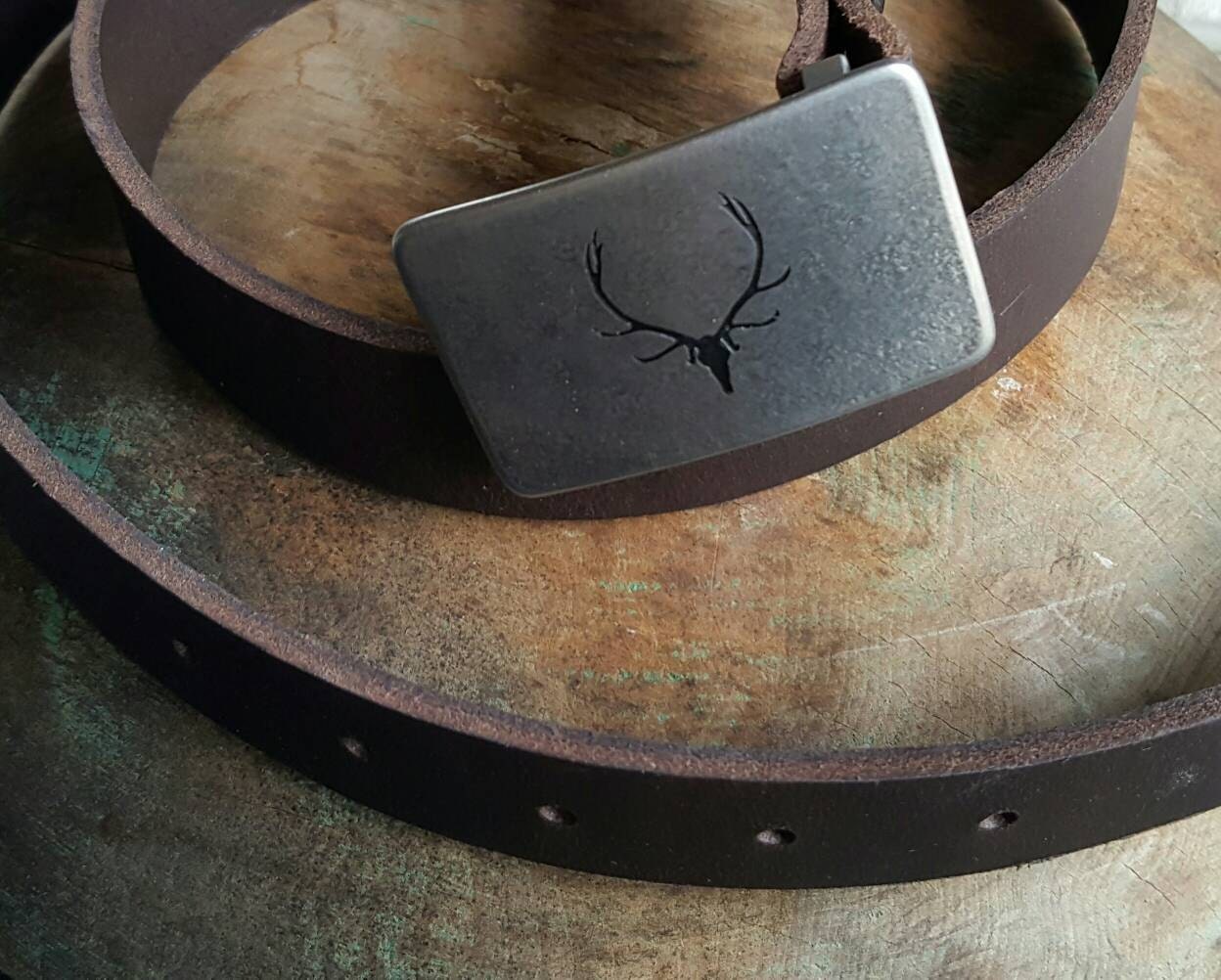 Belt & Buckle, Elk, Outdoor Gear, Natural Stainless Steel Buckle, Buckle Design, Custom Designed Buckle, Canadian, Fits 1.25" Leather Belt