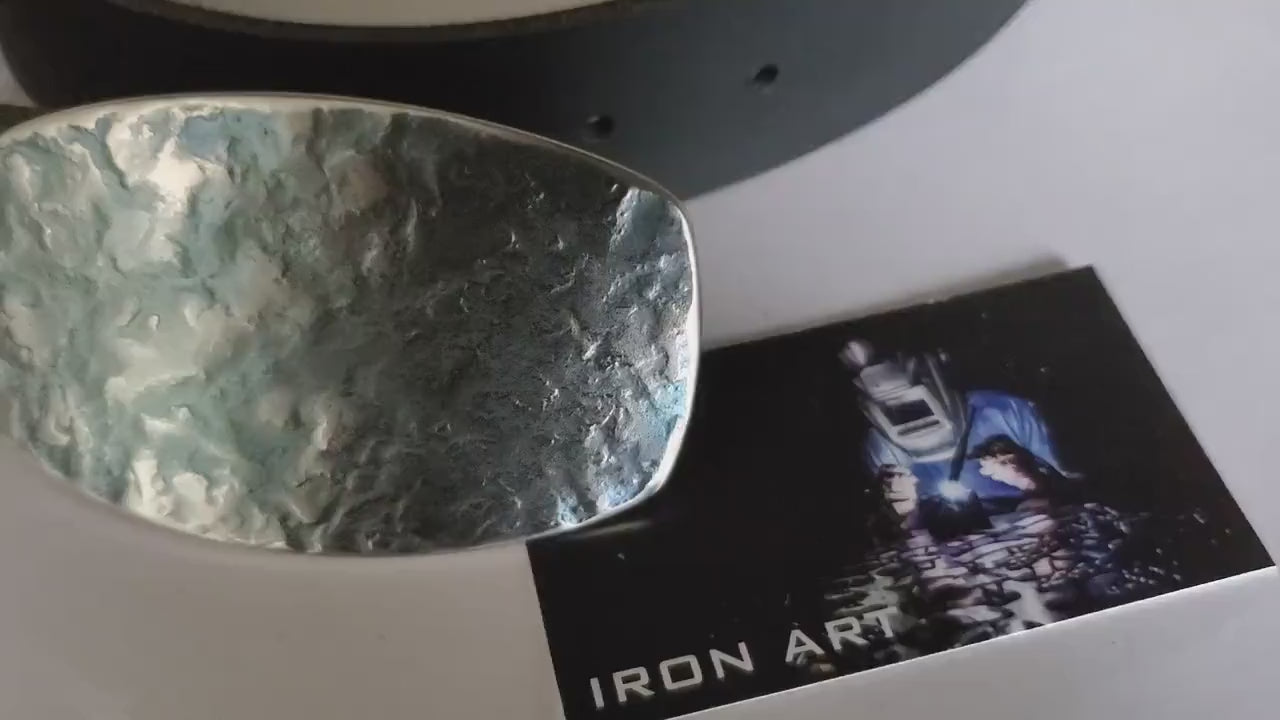 Blue Jean Buckle, Belt Buckle, Hand Forged, Blue Gold or Blue Silver, Signed Original, Stainless Steel Buckle for Jeans, Gifts for Guys