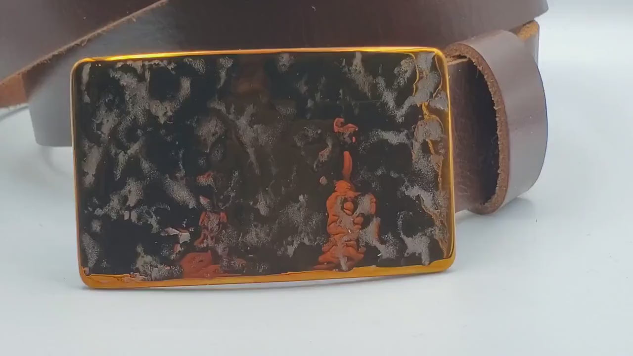 Orange Belt Buckle Hypoallergenic Textured Belt Buckle Solid Stainless Steel Buckle Hand Forged Accessories Signed Original Jean Buckle