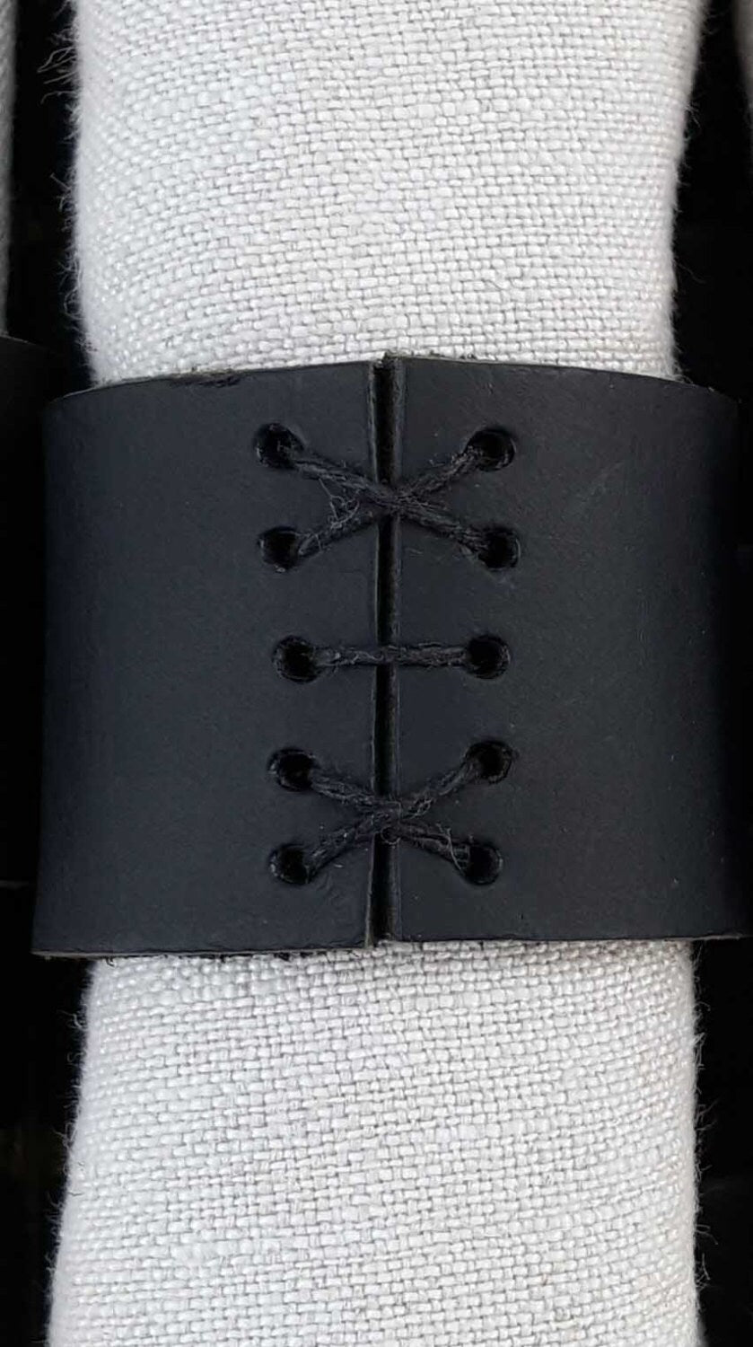 Napkin Rings, Black Leather, Hand Sewn, Wedding Table, Hostess Gift, Casual Dining, Alfresco, Housewarming Gift, Home Decor, Table Decor
