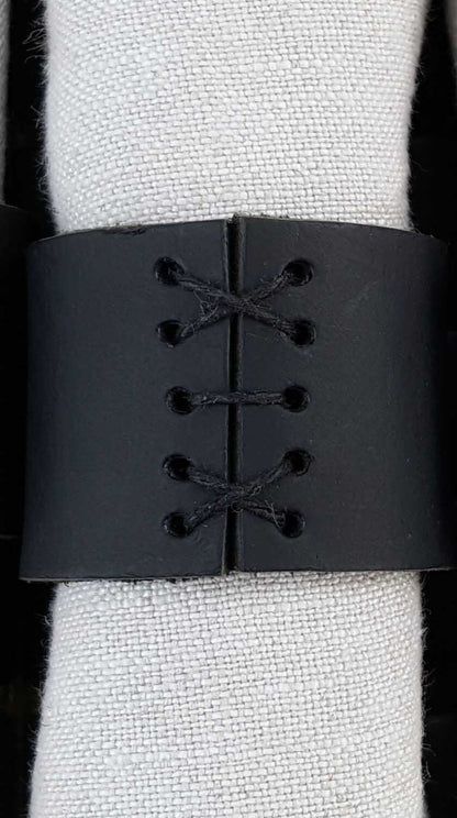 Napkin Rings, Black Leather, Hand Sewn, Wedding Table, Hostess Gift, Casual Dining, Alfresco, Housewarming Gift, Home Decor, Table Decor