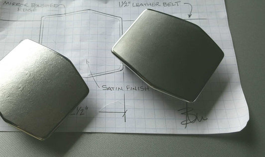 Belt Buckle, Geometric Shape, Custom Silver Hypoallergenic Stainless Steel Buckle, Signed by Aucoin for 1-1/2" Leather Belt for Jeans, Chino