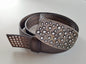 Handcrafted Canadian Belt & Buckle SET Hand Forged Polka Dot Belt Buckle w/ Hand Dyed Leather Slate Wood Grain Snap Belt for Jeans or Chinos