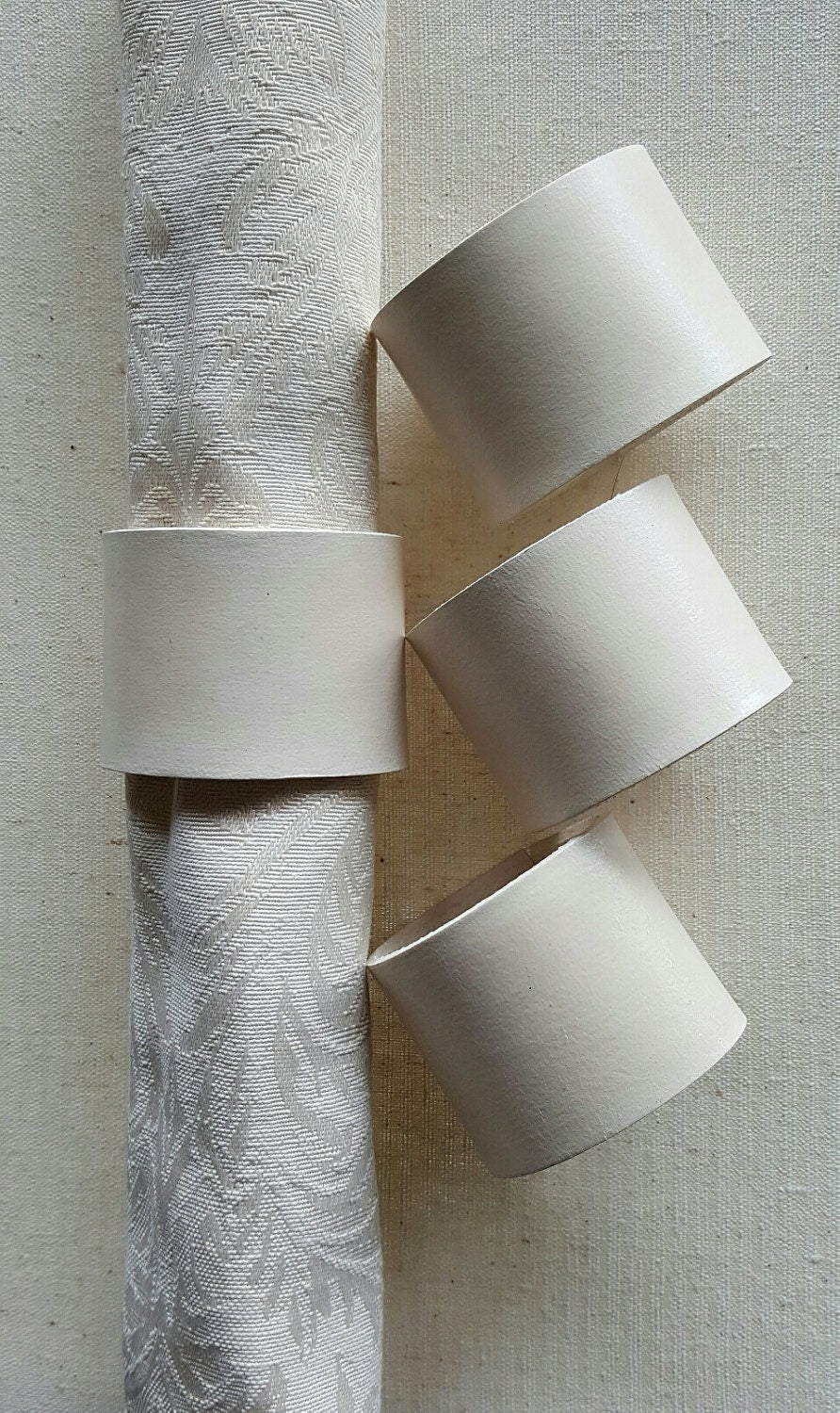 White Leather Napkin Rings Hand Stitched Lacing ~ Wedding Table Decor ~ Leather Anniversary ~ Dining ~ Kitchen Decor ~ Table Napkin Rings