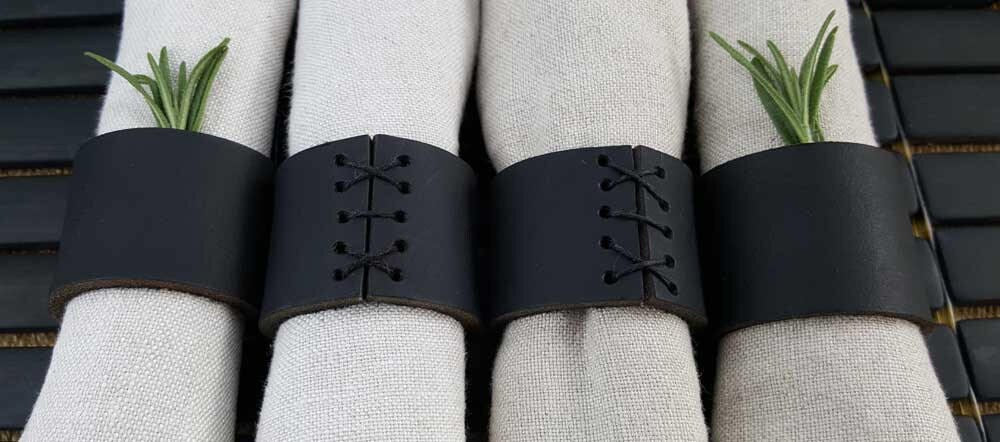 Leather Napkin Rings Dark Brown Leather Rustic Home Decor Gift Wedding Accessories Casual Dining Alfresco Hostess Gift Housewarming Gift