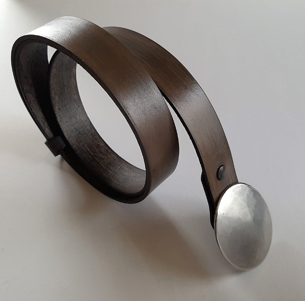 Solar Eclipse Buckle & Belt Hand Dyed Leather Belt and Hand Forged Round Buckle Jean Buckle and Belt Snap Belt and Buckle Gift for Her