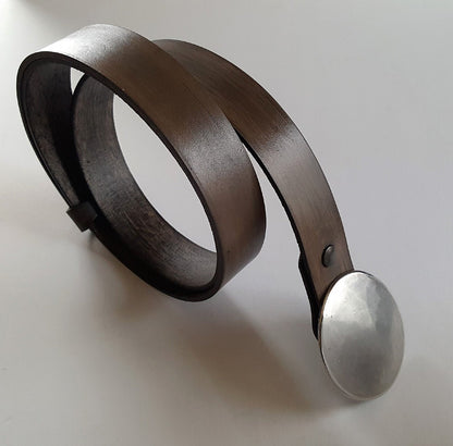 Solar Eclipse Buckle & Belt Hand Dyed Leather Belt and Hand Forged Round Buckle Jean Buckle and Belt Snap Belt and Buckle Gift for Her