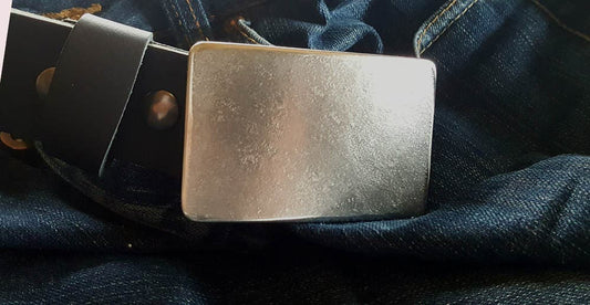 Natural Classic Silver Belt & Buckle Set for Blue Jeans Anvil Textured Stainless Steel Hypoallergenic Buckle with Leather Belt and Gift Bag