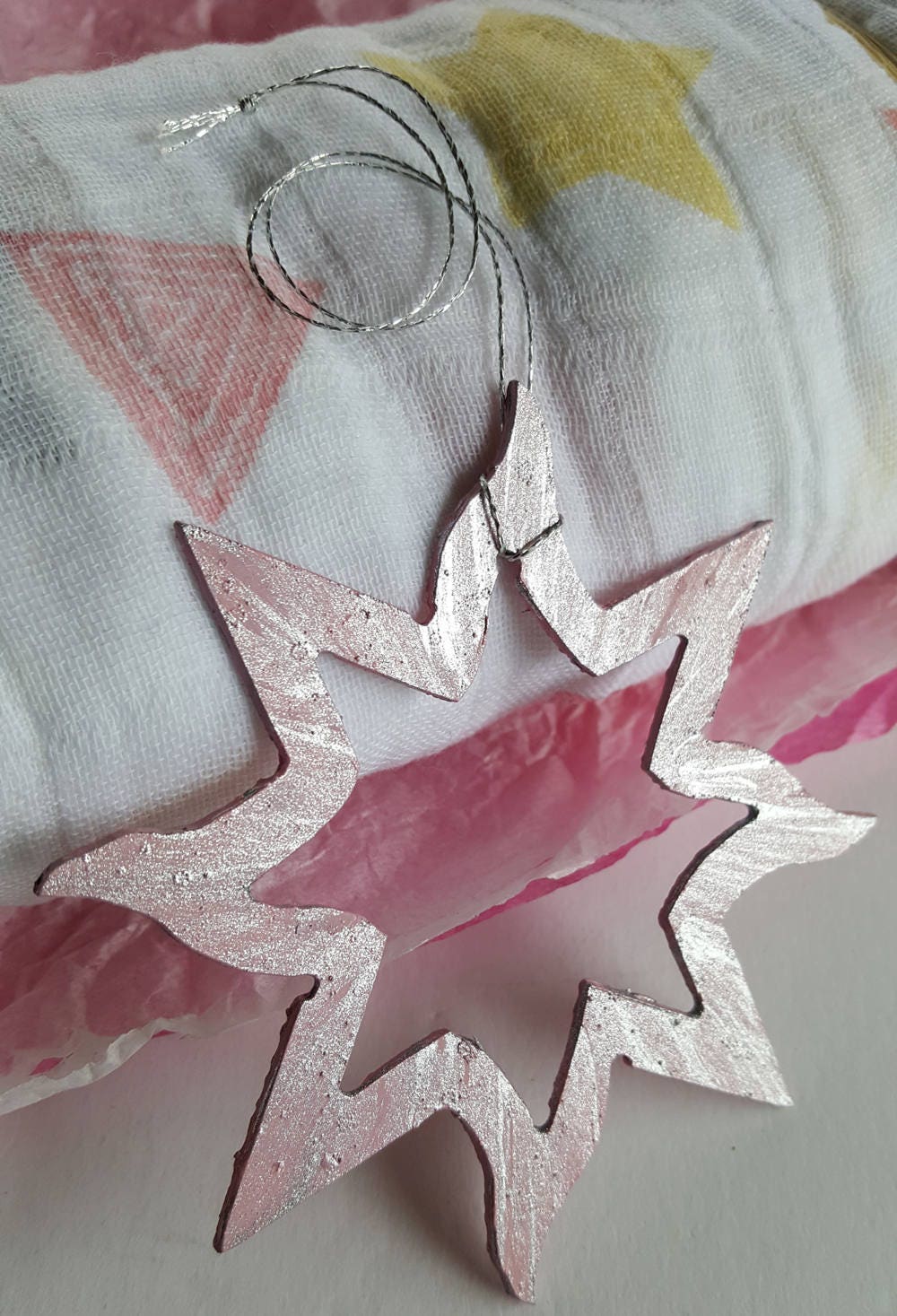 Christmas Ornament Hand Painted Metal Star Baby's 1st Christmas Tree Ornament Hostess Gift Stocking Stuffer Mantel Decor Decoration