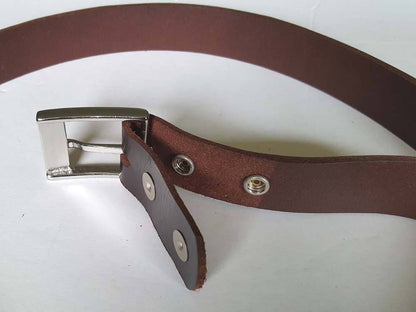 Snap Belt and Buckle, Mahogany Leather Belt w/ Snaps, Custom Cut to Your Waist, 1-1/4" Wide Suit Belt, Men's Accessories, Women's Accessory