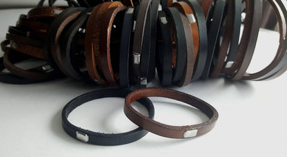 Stocking Stuffer, Unisex Leather Bangle, Stackable Leather Bracelet, Stainless Clasp, Leather Cuffs, Hand Dyed Stackable Bracelet & Gift Bag