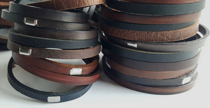 Stocking Stuffer, Unisex Leather Bangle, Stackable Leather Bracelet, Stainless Clasp, Leather Cuffs, Hand Dyed Stackable Bracelet & Gift Bag