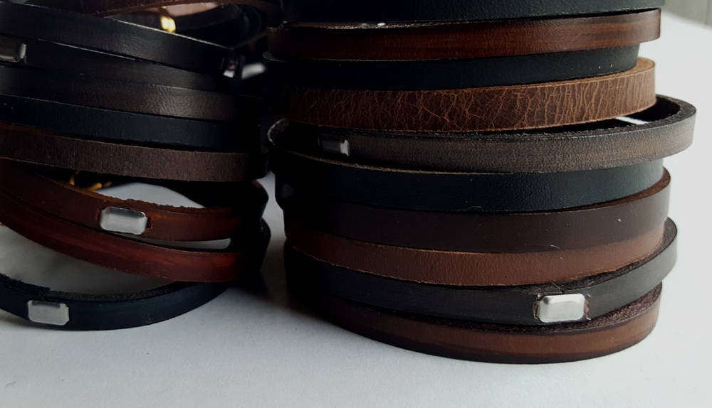Stocking Stuffer, Unisex Leather Bangle, Stackable Leather Bracelet, Stainless Clasp, Leather Cuffs, Hand Dyed Stackable Bracelet & Gift Bag