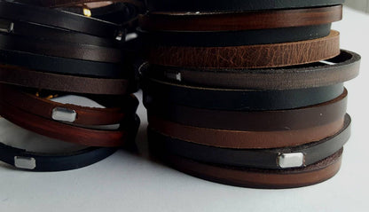 Stocking Stuffer, Unisex Leather Bangle, Stackable Leather Bracelet, Stainless Clasp, Leather Cuffs, Hand Dyed Stackable Bracelet & Gift Bag