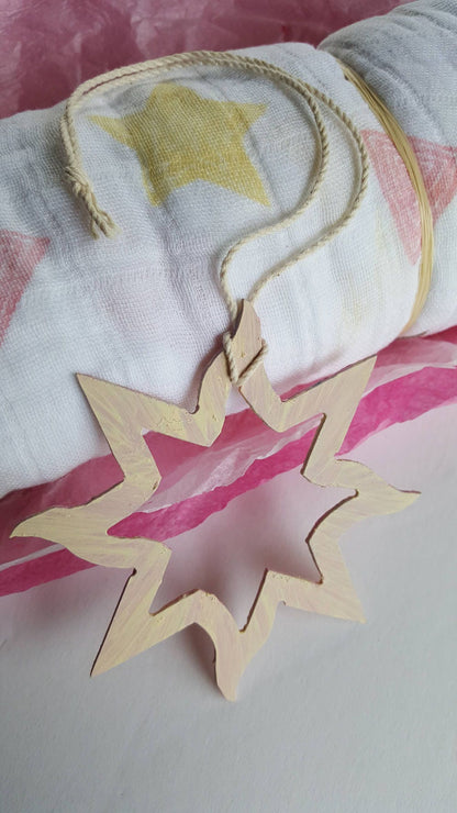 Ornament, Baby's First Christmas Ornament, Hand Painted Metal Star, Tree Ornament, Baby Shower Décor, Stocking Stuffer, Star Mantle Décor