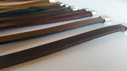 Leather Bracelet Uni Fit Cuffs for Men or Ladies Easy Slide Clip Nickel Free Clasp Custom Cut unisex Leather Straps & Complimentary Gift Bag