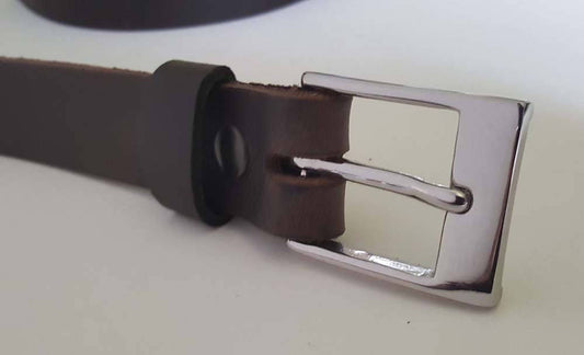 Dark Brown Oiled Buffalo Leather Belt with Snaps and Belt Keeper 1-1/4" wide for Suit Custom Cut for You Gift for Everyday Gift for Guys