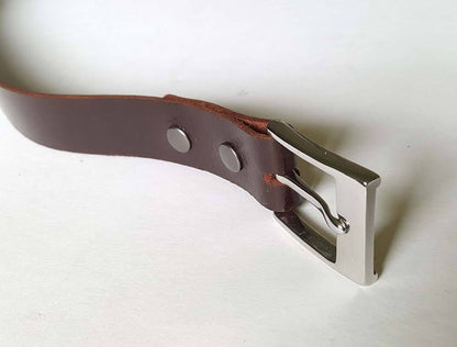 Snap Belt and Buckle, Mahogany Leather Belt w/ Snaps, Custom Cut to Your Waist, 1-1/4" Wide Suit Belt, Men's Accessories, Women's Accessory