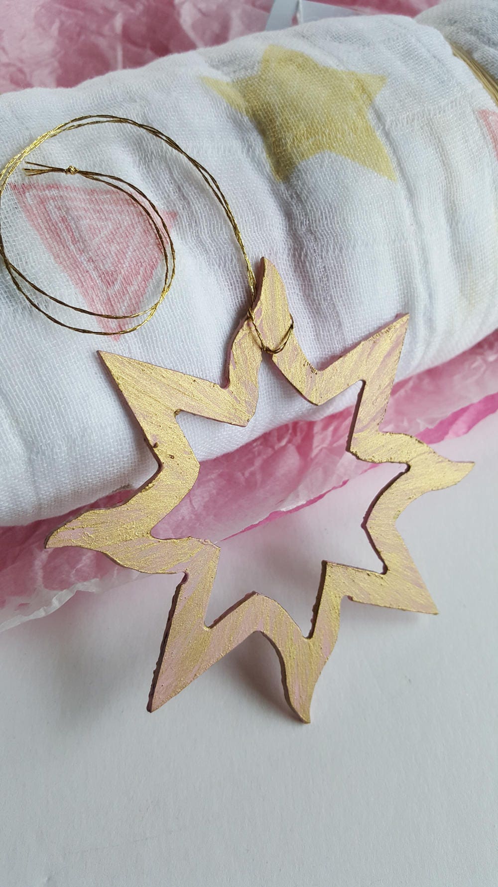 Ornament, Baby's First Christmas Ornament, Hand Painted Metal Star, Tree Ornament, Baby Shower Décor, Stocking Stuffer, Star Mantle Décor