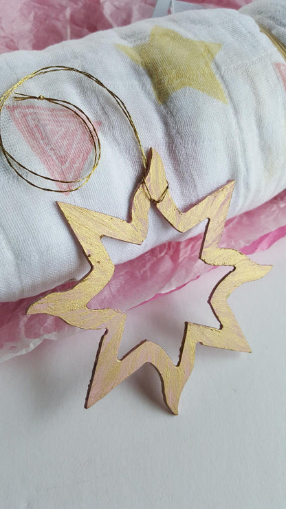 Ornament, Baby's First Christmas Ornament, Hand Painted Metal Star, Tree Ornament, Baby Shower Décor, Stocking Stuffer, Star Mantle Décor