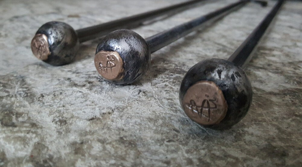 Fire Poker Hand Forged Fireplace Accessories Signed by Artist Robert Aucoin Customize with Initial Fire Pit Poker Custom Length Housewarming