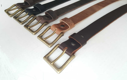 Distressed Leather Belt & Gold Buckle ~ Custom Cut ~ Grooms and Groomsmen's Gift 1-1/2" Belt with snaps for Jean or 1-1/4" Belt for Suit