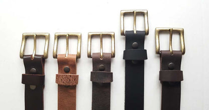 Black Leather Snap Belt & Gold Buckle ~ Custom Cut ~ Grooms and Groomsmen's Gifts 1-1/2" wide Belt for Jeans or 1-1/4" wide Belt for Suits