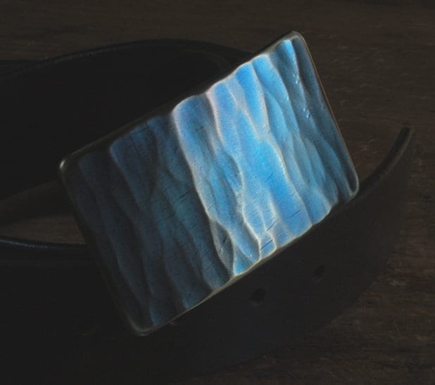 Silver Wood Grain Blue Jean Buckle, Men's Hypoallergenic Belt Buckle, Signed Original Stainless Steel Hand Forged Buckle for 1.5" Jean Belt